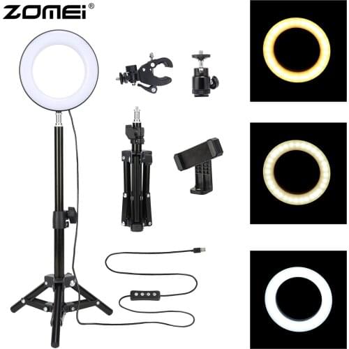 ZOMEI 6" Photography Lighting Dimmable LED Selfie Light Ring Light Youtube Live Video Makeup Photo Studio Light with USB Plug