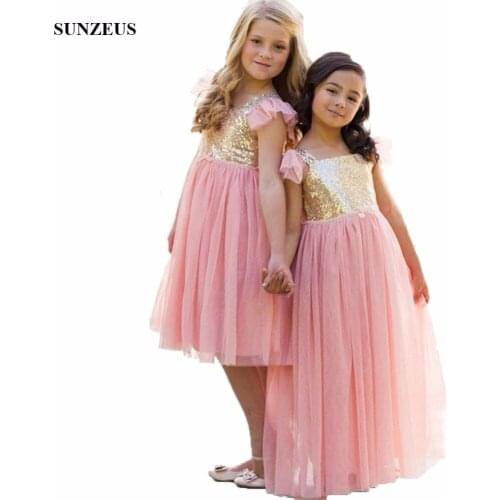 A-line Square Neckline Sequined Lace Flower Girl Dress Long Tulle Girls Party Gowns For Wedding vestido daminhas FLG058