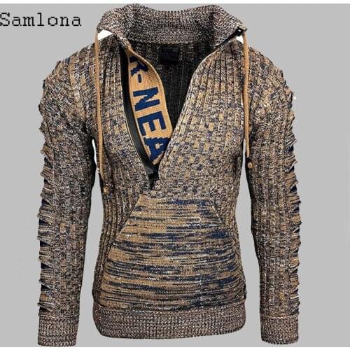 Samlona 2021 Knitting Sweater Mens Autumn Leisure Casual Sweaters Pullovers European and American Style Male Winter Warm Clothes