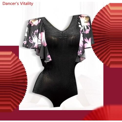 Adult Women Latin Top short Sleeved T-shirt Girls Stage Competition Dancewear Sexy Latin Ballroom Samba Dancing Practice Costume