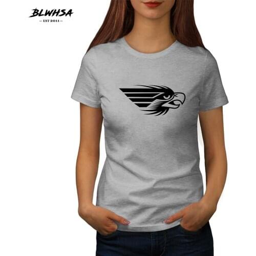 BLWHSA Eagle Print T Shirt Women Summer 100% Cotton Short Sleeve Funny T-Shirt Eagle Printing Women Clothing Shirts Tops Tees