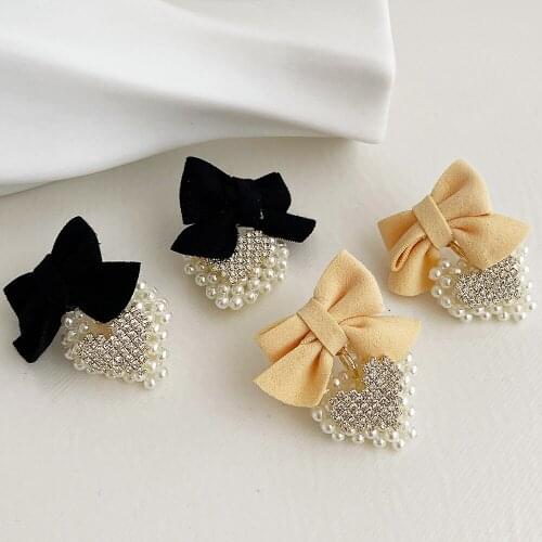 2021 Autumn Korean Fashion Imitation Pearl Crystal Heart Cloth Bowknot Dangle Earrings Party Jewelry For Women Cute Drop Earring