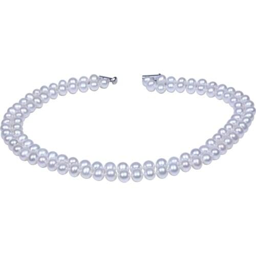 7-8mm potato shape freshwater pearl jewelry beaded women necklace in 925 silver hook for holiday gift
