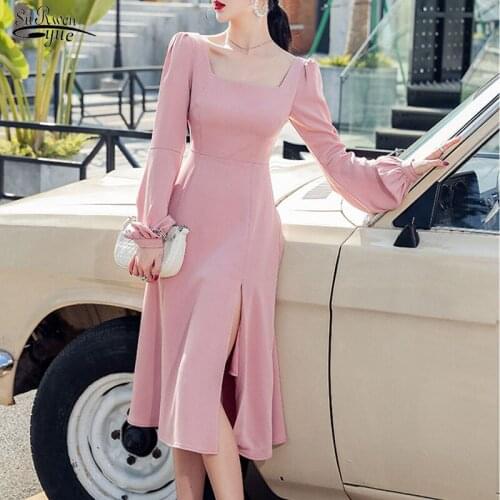 French Style Lantern Sleeve Midi Dress Womens Summer Dress New Elegant Fashion Square Collar Casual Dresses Vestidos Robe 13276