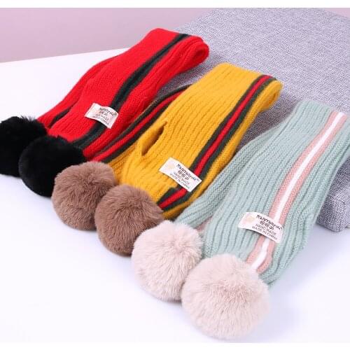 ZMAFOX baby winter scarf kids thermal scarves with pompom for girls boys children faux cashmere striped neckerchief neck warmers