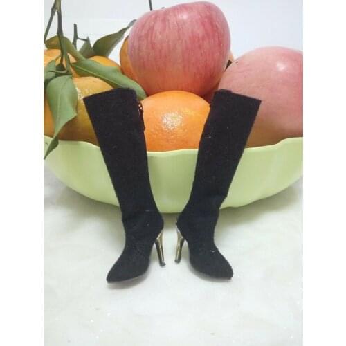 1/6th Black Female Long Boots High-heeled Shoe Model For 12" Body