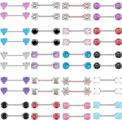 1Pair Mix Nipple Piercing Heart Nipple Clamps Barbell 14G Nipple Shield Flower Charm Nipple Ring for Women Body Piercing Jewelry