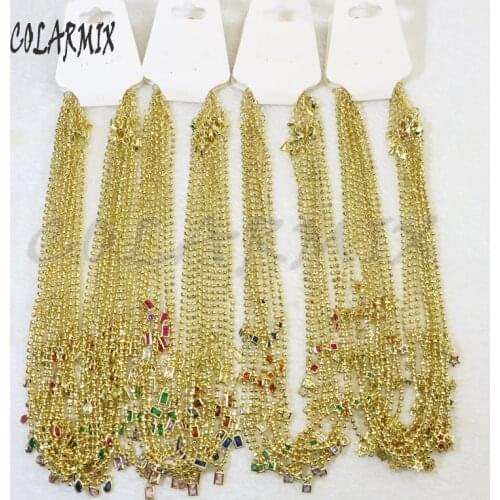 10 strands gold beads chian necklace chain necklace rainbow crystal accessories keep golden color chain jewelry for women 50055