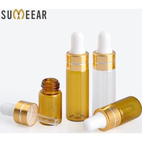100Piece/Lot 3ml 5ml Transparent Brown Color Essential Oil Bottles Portable Amber Glass Dropper Bottle Empty Cosmetic Containers