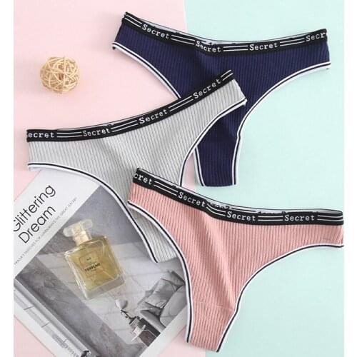 3 Pcs Womens Cotton Underwear Sports Female Thongs Soft Solid Striped G-string New Sale Underpants Panties For Woman BANNIROU