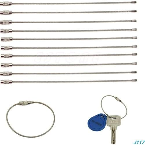 5Pcs EDC wire outdoor key Stainless steel keyring keychain ring lock gadget circle rope cable loop tag screw camp luggage