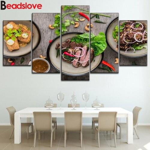 5Pieces Spicy Ingredients And Steak Type Diamond mosaic Handmade full square round drill diamond embroidery wall stickers