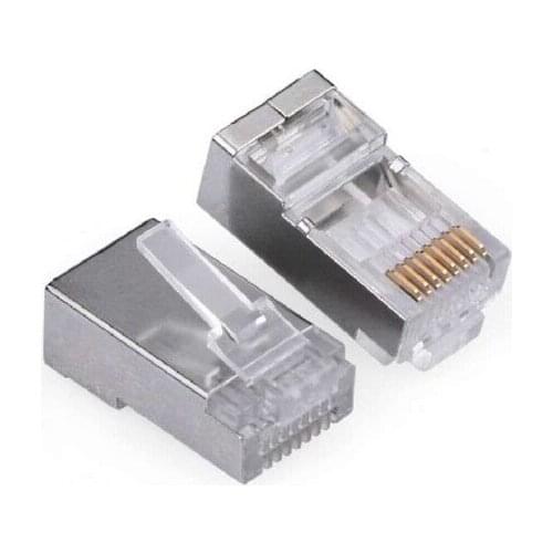 50pcs Metallic Shielded RJ45 Plug SHIELDED Metal Ethernet Network Ends 8 pin Connectors CAT5 Stranded Crimp Connector RJ45 Plug