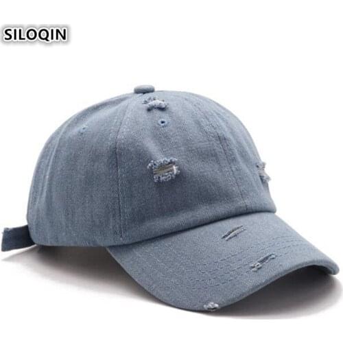 SILOQIN Adjustable Size Mens Novelty Retro Baseball Caps Washed Denim Vintage Fashion Womens Ponytail Hip Hop Hat Snapback Cap