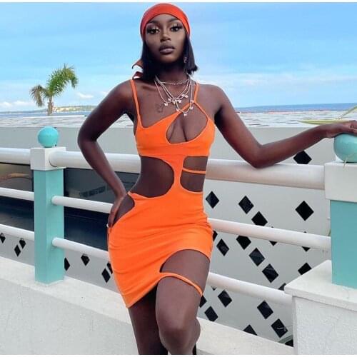 BKLD Fashion New Spaghetti Strap Irregular Bandage Hollow Out Bodycon Sexy Vacation Outfits Beach Wear Summer Mini Dress Women