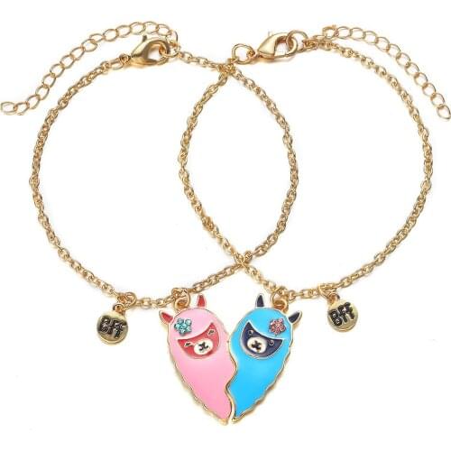 Harong Gold Link Bracelets Best Friend Heart BFF Charm Bracelet Chain Enamel Cute Jewelry Simple Bracelets Christmas Women Gift