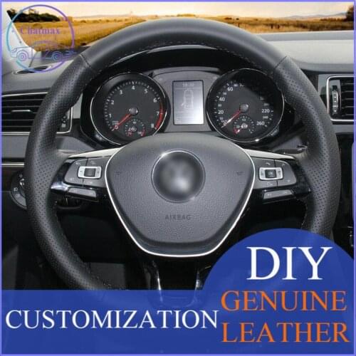 For VW Golf 7 Mk7 Polo hand-sewn steering wheel cover black artificial leather Anti-slip fit all season