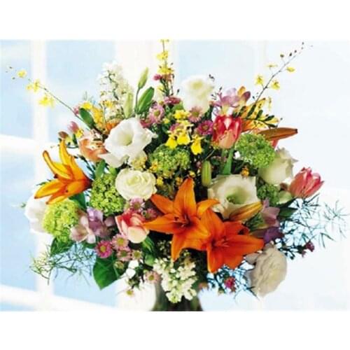 Flowers DIY Cross Stitch 11CT Embroidery Kits Needlework Craft Set Cotton Thread Printed Canvas Home Decoration Design