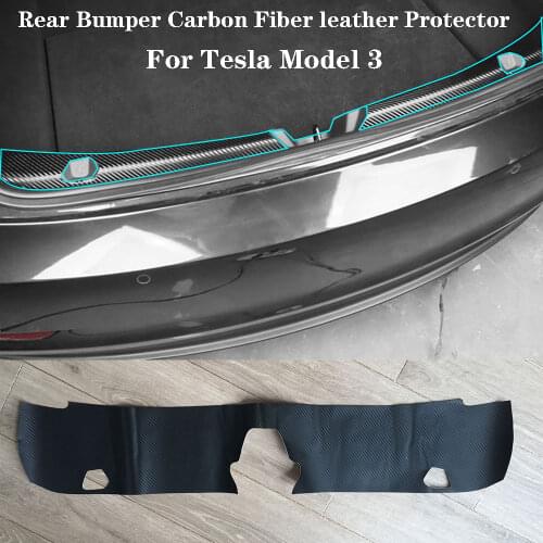For Tesla Model 3 17-20 Carbon Fiber leather Inner Rear Bumper Guard Sill Plate