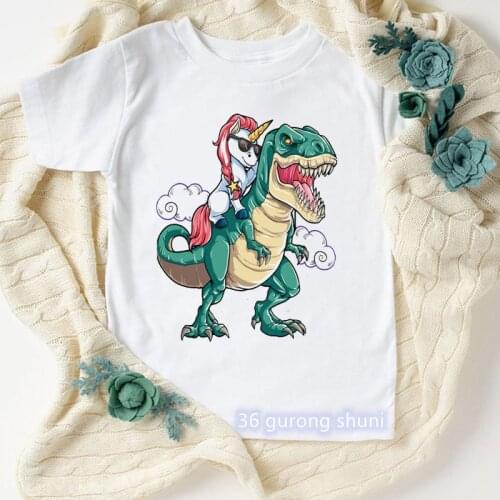 T-shirt for boys funny dinosaur and rainbow unicorn cartoon print kids tshirt summer vogue hiphop boys t shirt high quality tops