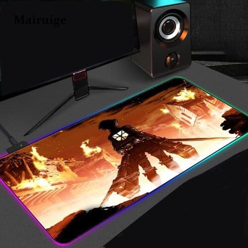 Anime RGB Attack On Titan Gaming Mouse Pad PC Gamer Computer Large Mousepad Backlit XXL Mouse Pads Carpet 90x40 Desk Mat For CS