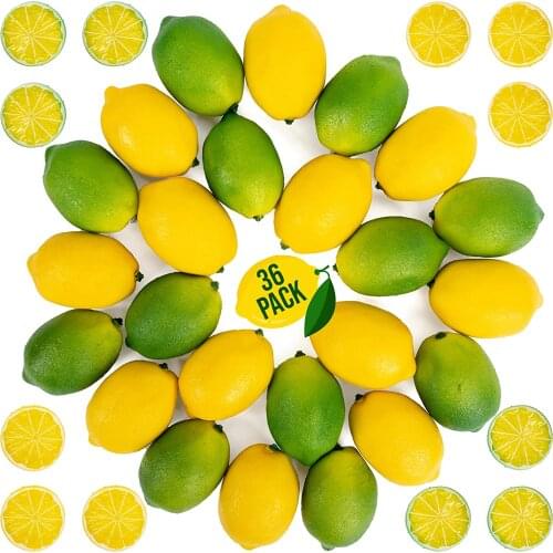 Fake Lemons Limes and Slices Set Pack of 36 Decorative Faux Citrus Fruits Artificial Decorations for Home Kitchen Weddings Table