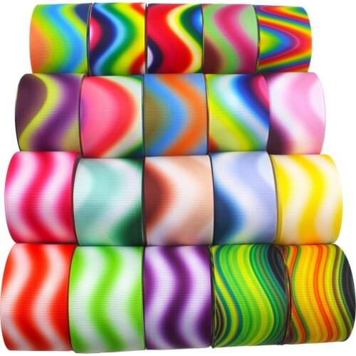 J-20318-1,1-1/2‘’38mm 10yds Rainbow gradient Printed grosgrain Ribbons,DIY handmade bow cap accessories decorations