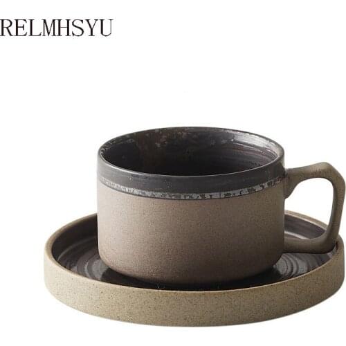 RELMHSYU Japanese Style Retro Handmade Ceramic Coffee Cup And SaucerPersonalized Water Cup Drinkware