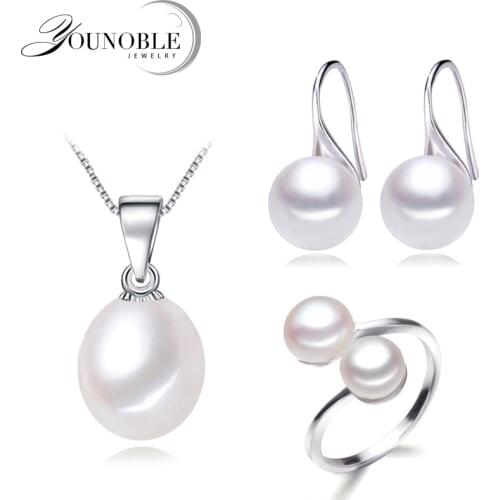 Trendy Real Natural Freshwater Pearl Jewelry For Women,Wedding Pearl Necklace Earring Set Birthday Gift