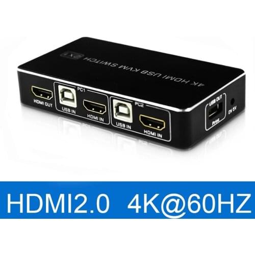 4K 60Hz 2 USB HDMI KVM Switch 1080P HDR HDMI 2.0 Switcher 2X1 Support Keyboard Mouse Printer Laptop To Monitor Video Converter