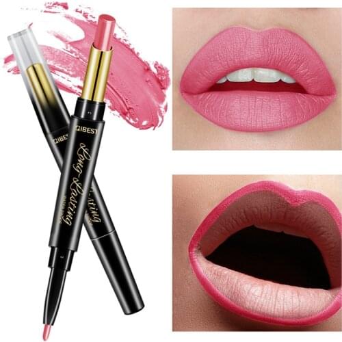 15 Color Lips Makeup Lipsticks Matte Red Black Lip Long Lasting Lip Pencil Moisturizer Liner Qibest Double-end Matt Lipstick Pen
