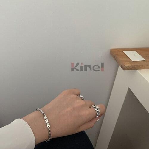 Kinel Minimalist Cold Wind Silver Bracelet Vintage Square Piece Fine Bracelets for Women 925 Sterling Silver Wedding Jewelry