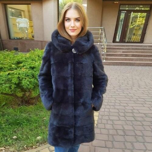 Fashion Detachable Mink Coat Women Hooded Warm Real Fur Jacket 2021 New Plush Fashion Fur Overcoat High Quality
