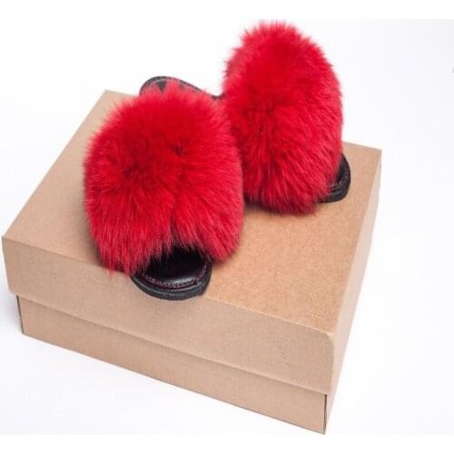 Fashion Real Raccoon Fur Slides Slippers Summer Flip Flops Casual Vogue Fox Fur Sandals Vogue Plush Shoes