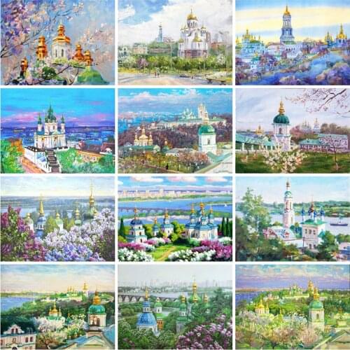 MomoArt Diamond Embroidery Church Mosaic Kits Diamond Painting Full Square Drill Landscape Picture Rhinestones City Cross Stitch