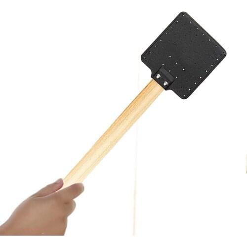 Fly Swatter PU Leather Manual Fly Swatter with Wooden Handle Insect Wasp Pest Control