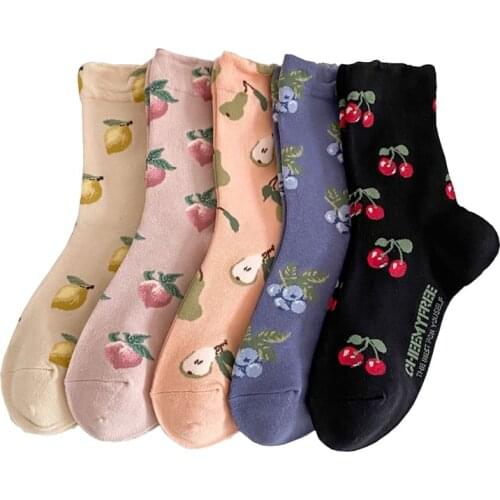 5 Pair Kawaii Cotton Socks Women Middle Tube Cute Street Style Winter Designer Socks Girls Harajuku Foot Warmers Calze Donna