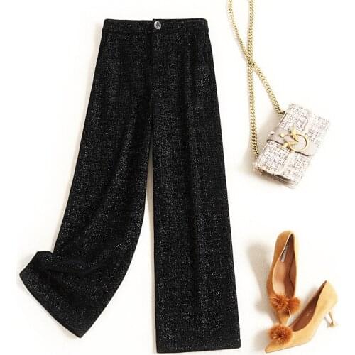 New Arrivals Fashion Autumn Winter Thicken Long Wool Pants Women High Waist Wide Leg Trousers