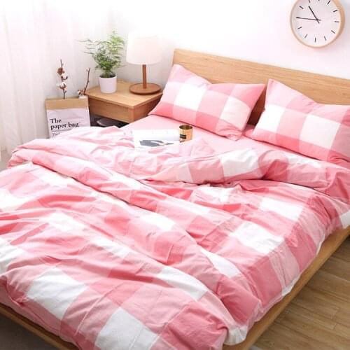 Washed Cotton Four-Piece Naked Sleeping Soft Cotton Simple Plaid Linen Quilt Cover Bedding Kit Sheet Blanket Quilt Cover Set