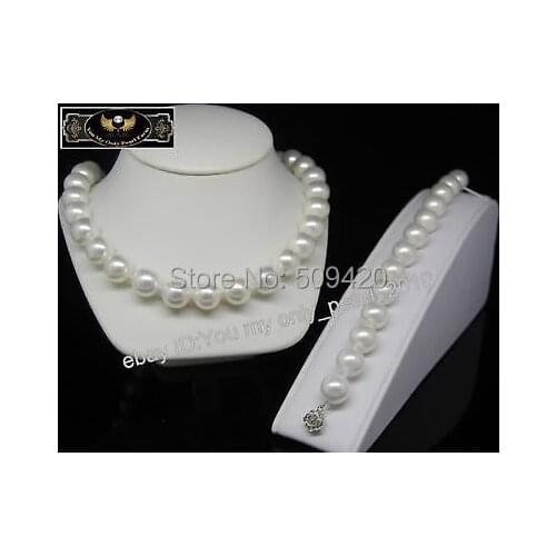 Wholesale>>12mm white sea shell pearl necklace & bracelets sets