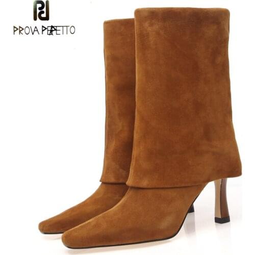 Autumn/winter New Fashion Wide Boots Cuffed Mid-tube Boots Stiletto High Heels Are Thin and Small Square Toe Womens Shoes