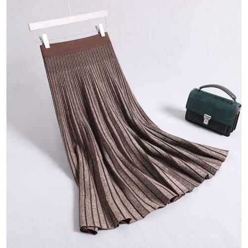 Autumn Skirts High Waist Knitting Pleated Long Faldas Jupe Femme Winter Women Maxi Skirt Saia
