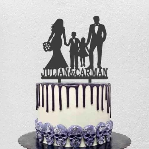 Personalized Wedding Cake Topper Custom Bride & Grooms Name A Family of Four Silhouettes Wedding Anniversary Decoration Topper