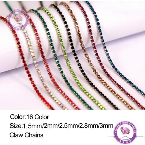 Feilang 2 Yards/lot 16 Color Transparent Rhinestone Chain 1.5/2/2.5/2.8/3mm For DIY Craft Artesanato Sewing Clothes Accessories