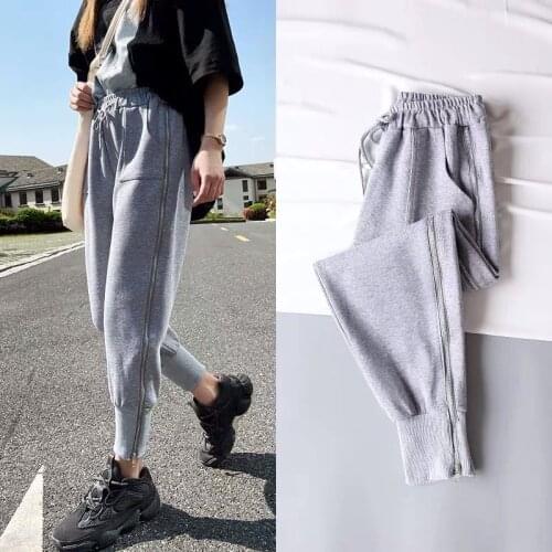 Harem pants casual footwear sports pants spring and autumn gray pants female Korean version of loose feet zipper pants 2021 new