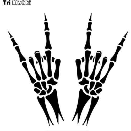 Tri Mishki LBH574# 15*16cm gesture Skeleton hands heavy metal car sticker funny Vinyl Decals Motorcycle Stickers