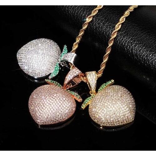 Hip Hop AAA CZ Stone Paved Bling Iced Out Bubble Peach Pendants Necklace for Men Women Hip Hop Rapper Jewelry Rose Gold Color