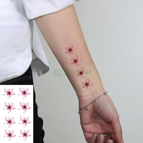 Waterproof Temporary Tattoo sticker pink cherry flower plant small tatto stickers flash tatoo fake tattoos for girl women kid