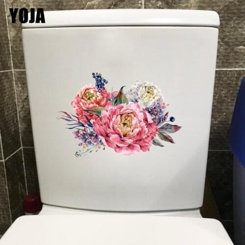 YOJA 25.1×17.1CM Peony Lilac Pink Bouquet Classical Toilet WC Stickers Home Wall Decals Decoration T1-3173