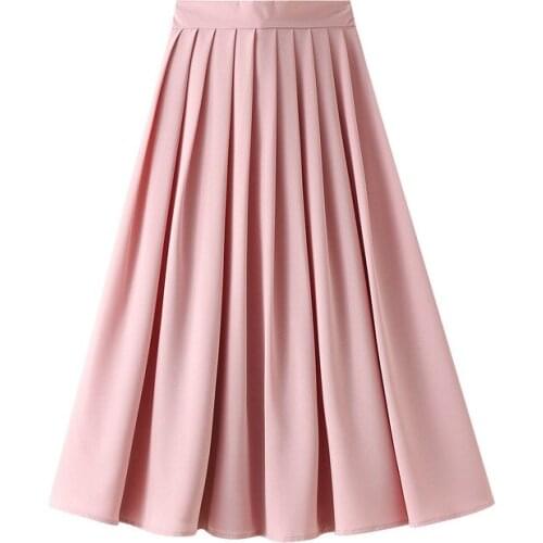 Women Summer A-Line Skirt Stretch High Waist Women Pink Pleated Skirt Femme Faldas Jupe Saia Women Summer Long Skirt